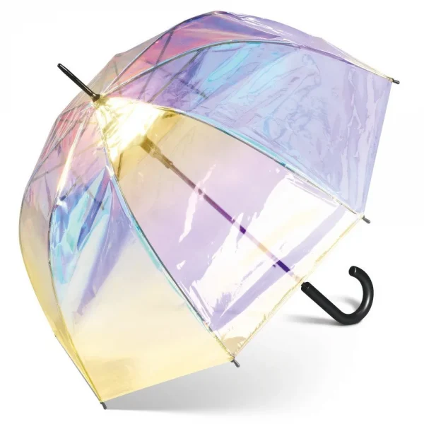 Paraguas ligero con apertura manual y transparente. 8 varillas de 61 cm y diametro de 94 cm