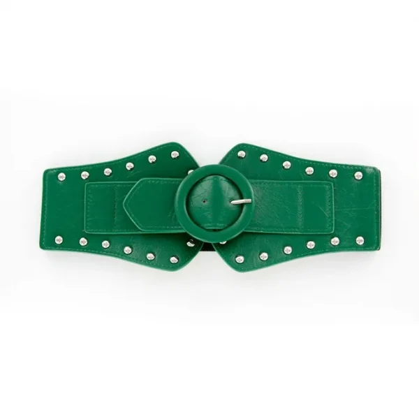 Cinturón elástico con piel vegana Detalle de hebilla metalica.