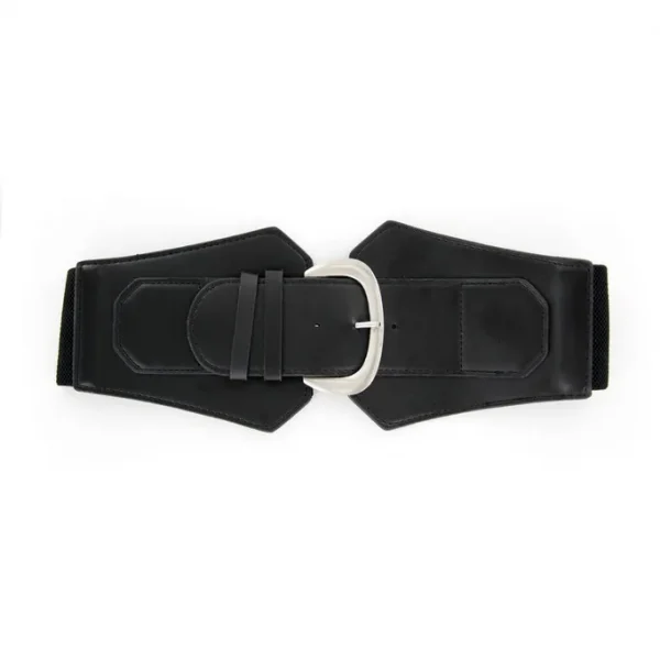 Cinturón elástico con piel vegana Detalle de hebilla metalica.