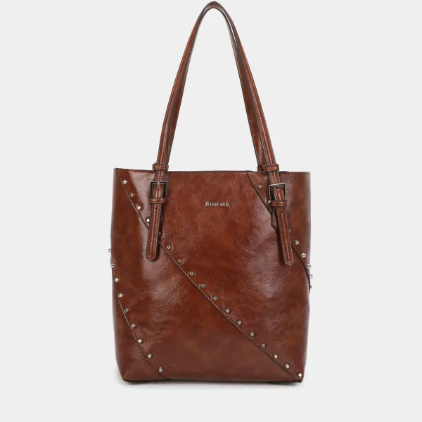 Bolso dos asas . Además tiene unas tachas decorativas en la parte delantera en color nickel ,haciendo de un bolso sutil, algo más especial. Asa ajustable en su interior para mayor comodidad. Medidas: 36*33*12