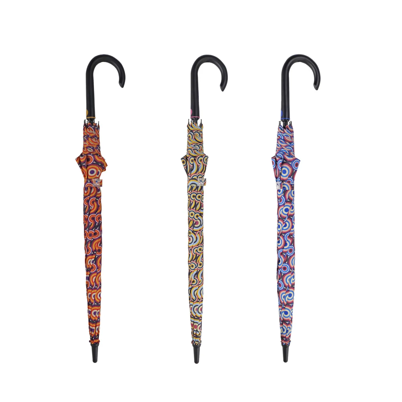 PARAGUAS CIRCULOS Con apertura automática. Un paraguas antiviento con varillas de fibra de vidrio. Con tejido pongee extra resistente al agua. Paraguas de 8 varillas de 63 cm, 86 cm de largo y 108 cm de diametro.