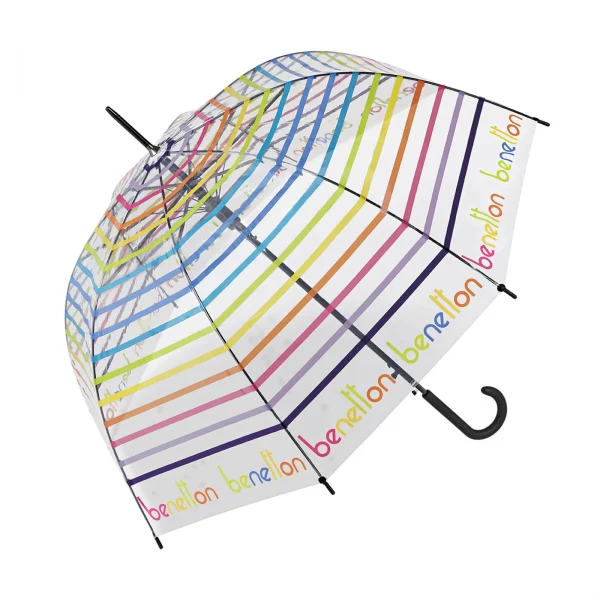 Paraguas para mujer con apertura automática. Un paraguas largo y ligero de alta calidad que forma parte de la nueva colección Benetton . Es un paraguas antiviento gracias a las varillas de fibra de vidrio. Tiene un tejido pongee de calidad, extra resistente al agua Paraguas de 8 varillas de 58,5 cm Medidas: 86 cm de largo Diámetro: 85 cm