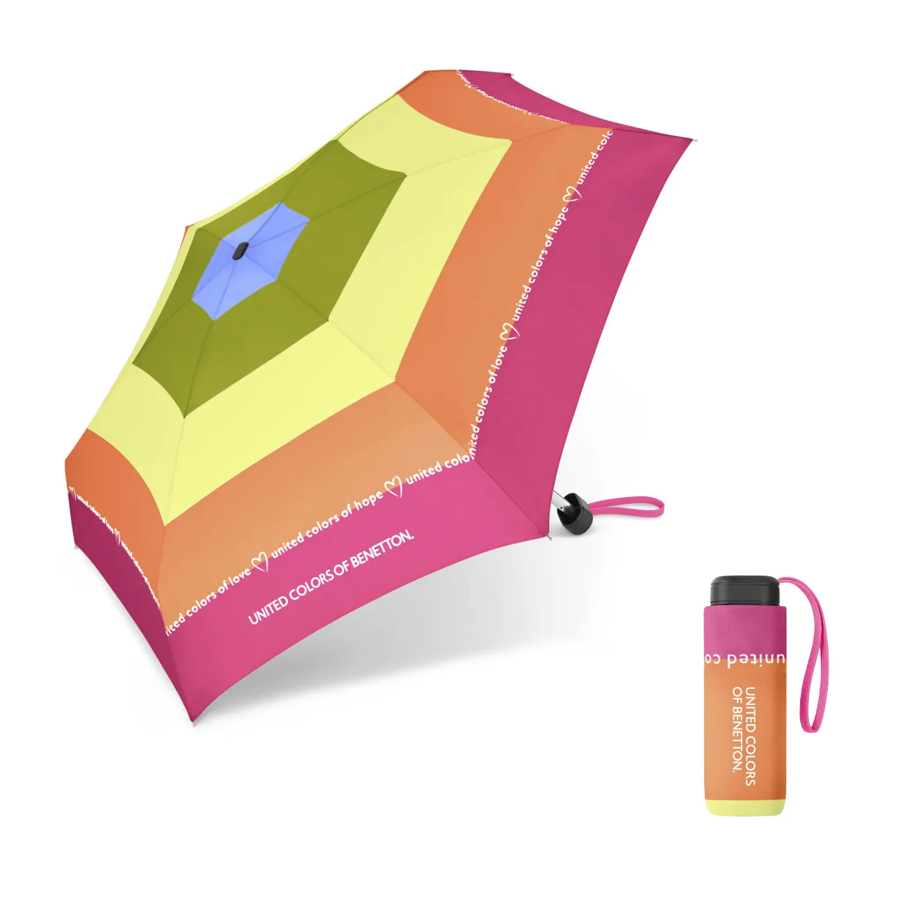 PARAGUAS MINI RAINBOW FUXIA_43_11zon Paraguas plegable mini con apertura manual. Un paraguas ligero de alta calidad que forma parte de la nueva colección Benetton . Es un paraguas antiviento gracias a las varillas de fibra de vidrio. Tiene un tejido pongee de calidad, extra resistente al agua. Paraguas de 6 varillas de 51 cm Medidas: 17 cm de largo plegado Diámetro: 89 cm